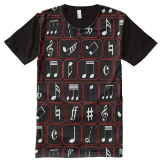 Cool Red black and white all over print music design t-shirt