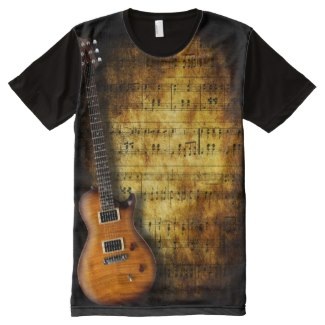 Guitar and vintage music score t-shirt