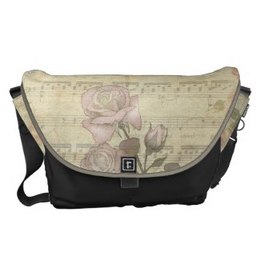 Vintage Pink rose and music sheet messenger bag