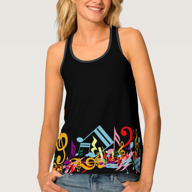 Stylish multi color music notes tank top
