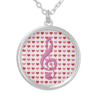 Pink treble clef and love hearts necklace