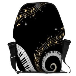 Swirling piano keys messenger bags