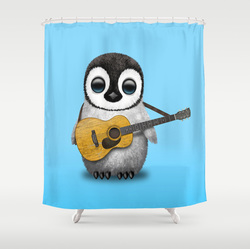 Cute guitar penguin shower curtain