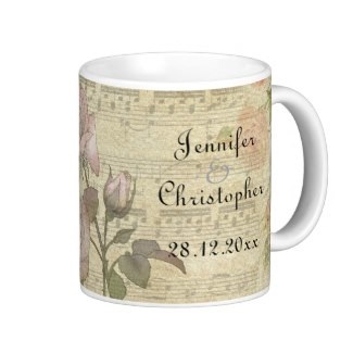 Personalized wedding vintage rose and piano score mug