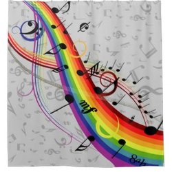 Rainbow music notes shower curtain