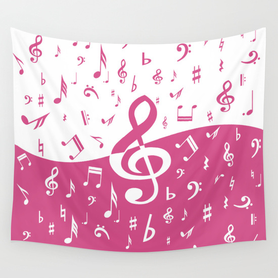 Girly pink music notes tapestry