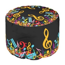 Personalized rainbow music notes round pouf