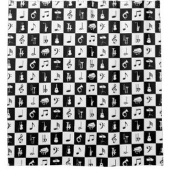 Black and white checkerboard music notes and instruments shower curtain