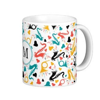Monogrammed saxaphone musicians coffee mug