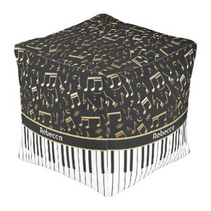 piano keys and golden music notes pouf