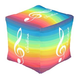 Personalized rainbow treble clef square pouf