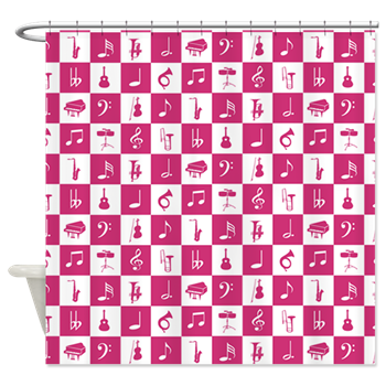 Music themed shower curtain in fashionable colour scheme