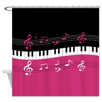 piano and musical notes rich pink and white shower curtains