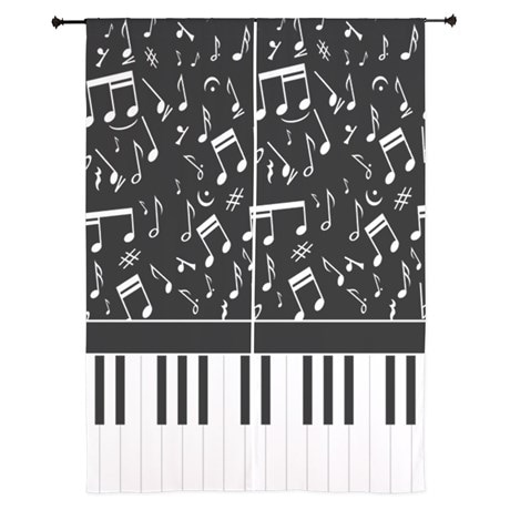 Ideal for the musician stylish black and white musical notes and piano keyboard Curtains