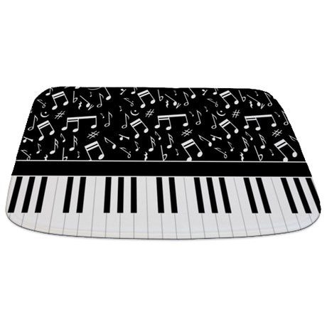 Ideal for the musician stylish black and white musical notes and piano keyboard shower / bath mat